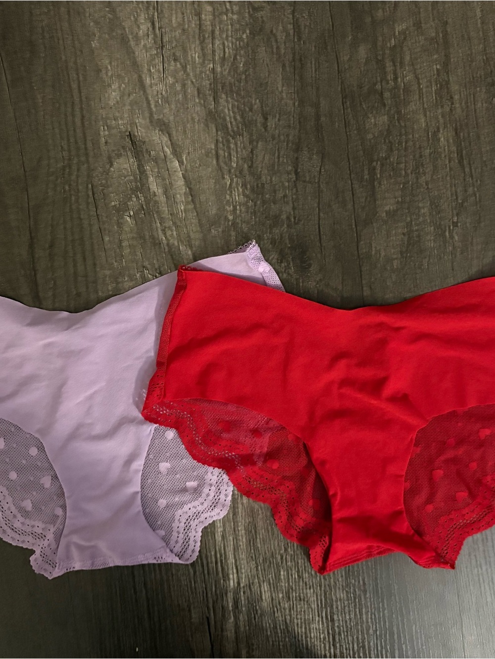 Victoria's Secret Red & Lilac Lace-Trim Hipster Panties (Lot of 2)